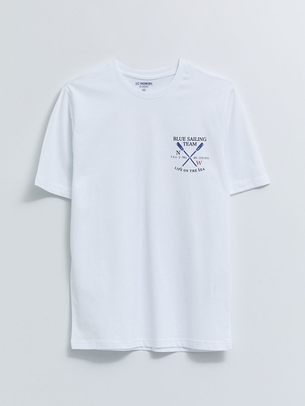 Beyaz Bisiklet Yaka Kısa Kollu Baskılı Penye Erkek Tişört-5