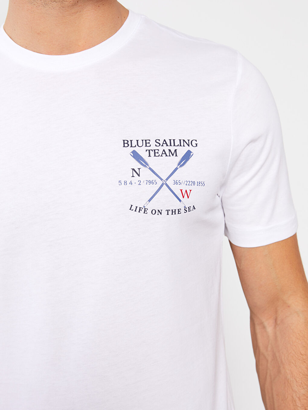 Beyaz Bisiklet Yaka Kısa Kollu Baskılı Penye Erkek Tişört-3