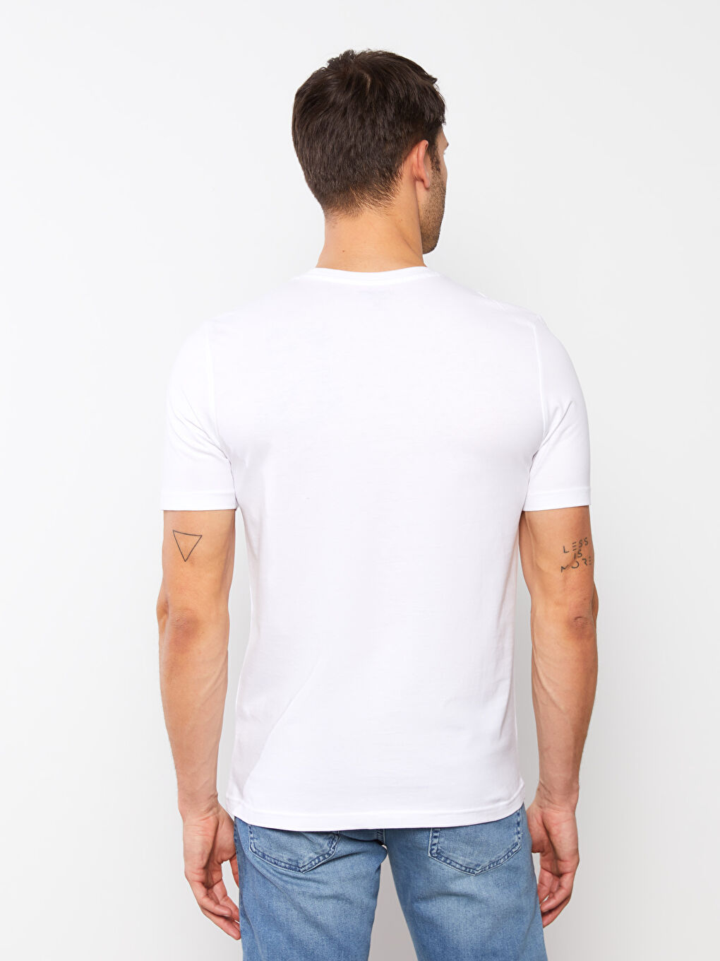 Beyaz Bisiklet Yaka Kısa Kollu Baskılı Penye Erkek Tişört-4