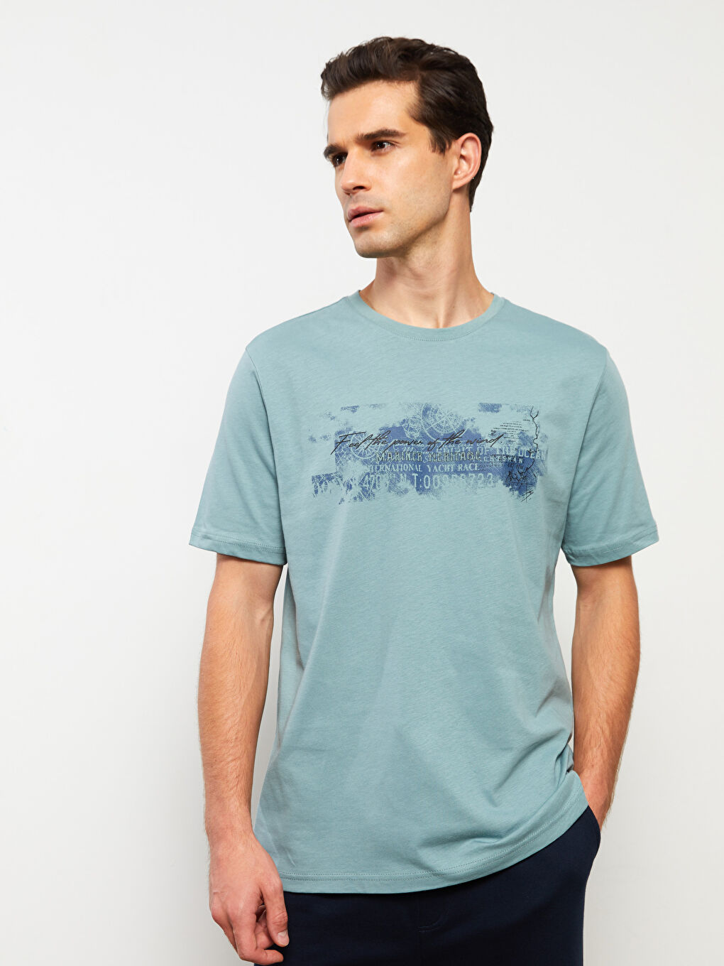 تيشيرت رجالي ياقة دائرية كم قصير مطبوع قطن ممشط-1