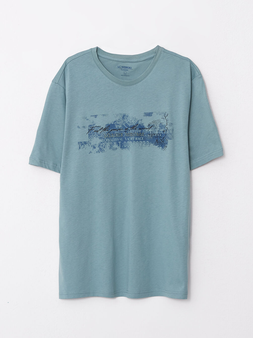 تيشيرت رجالي ياقة دائرية كم قصير مطبوع قطن ممشط-4