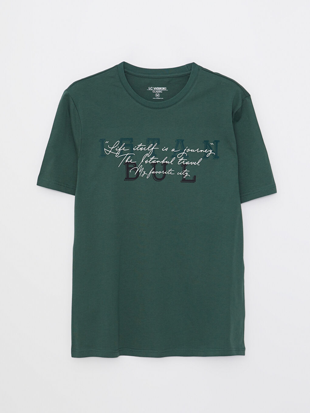 Yeşil Bisiklet Yaka Kısa Kollu Baskılı Penye Erkek Tişört-5