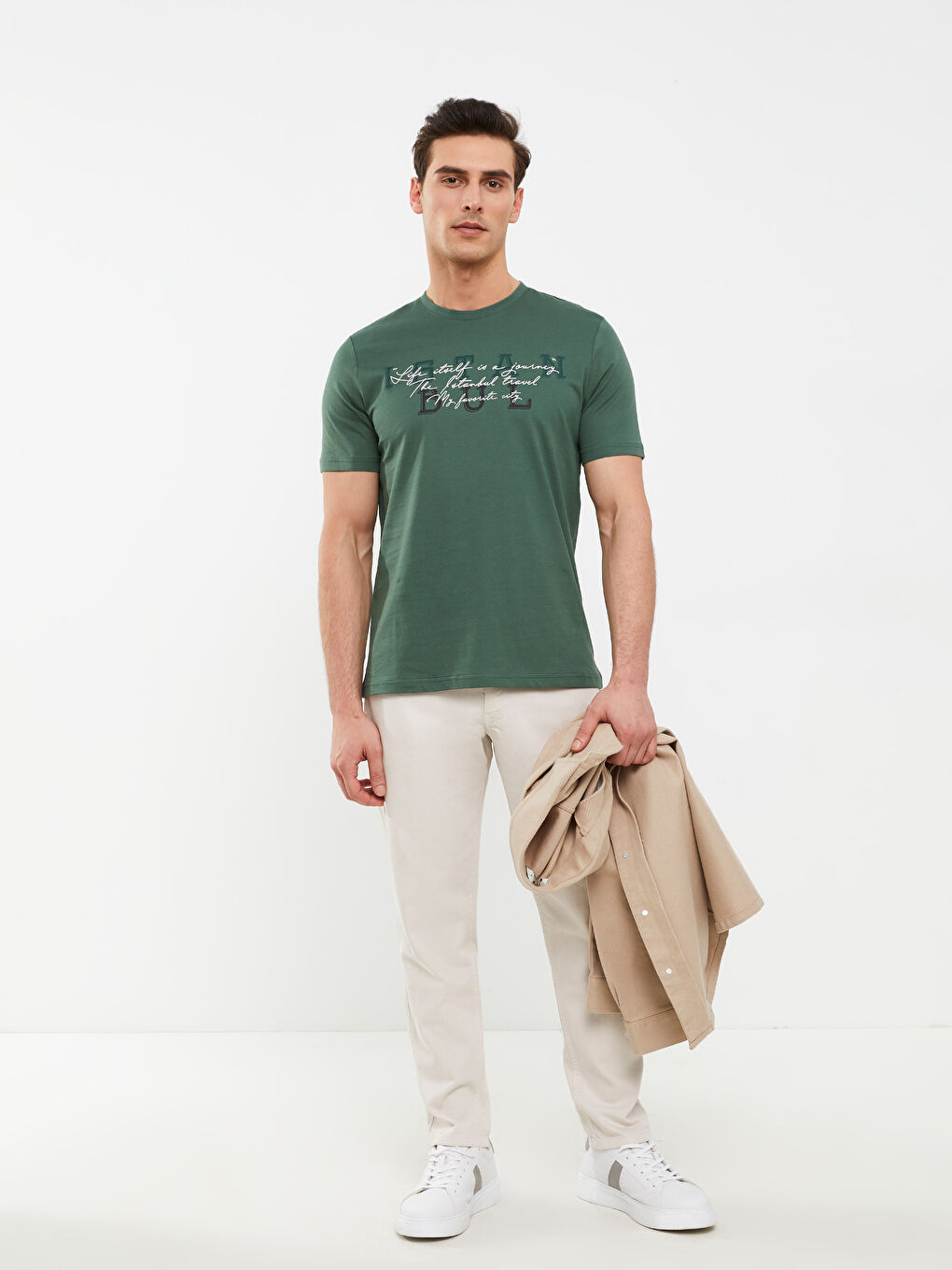 Yeşil Bisiklet Yaka Kısa Kollu Baskılı Penye Erkek Tişört