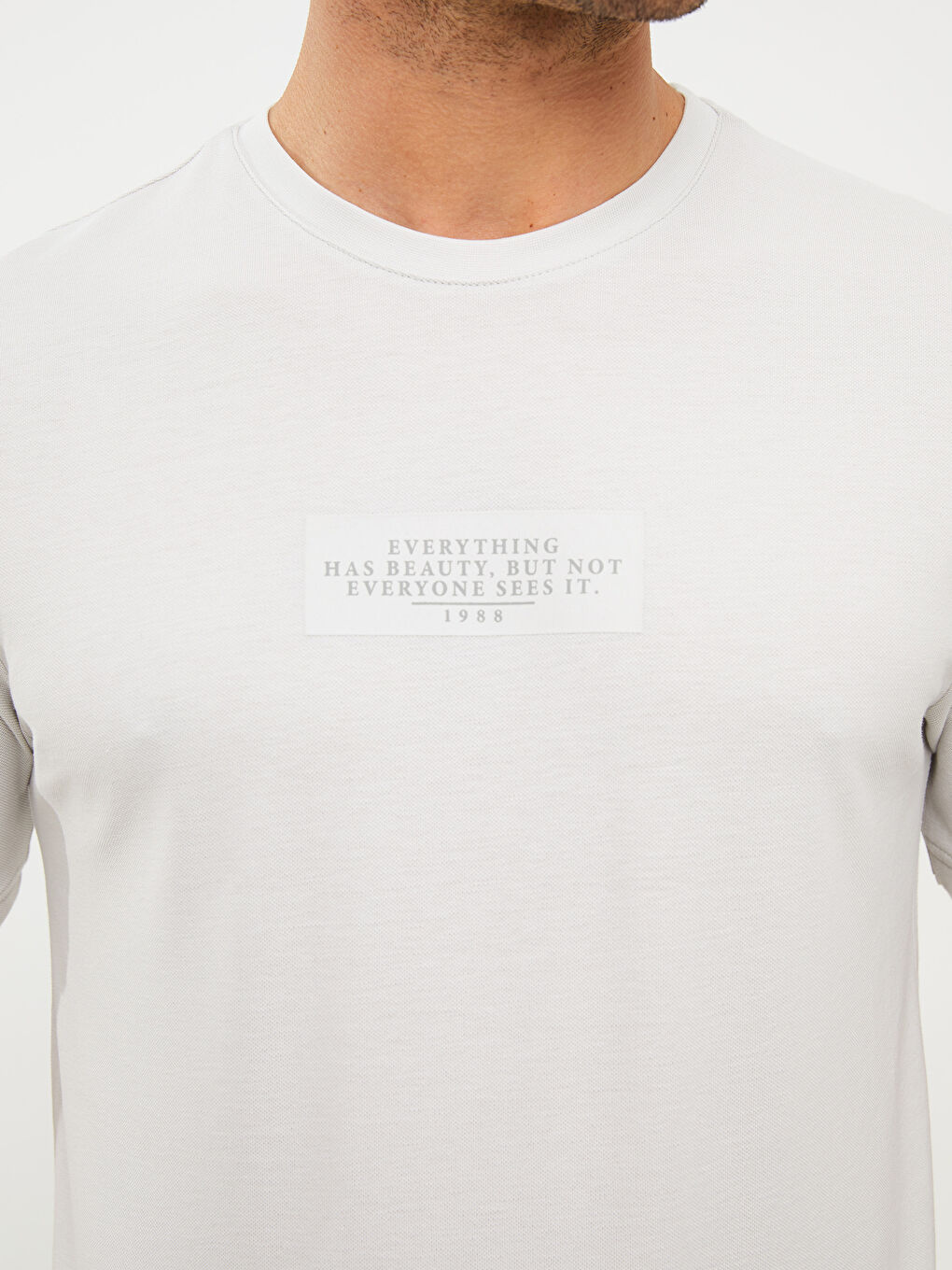 Gri Bisiklet Yaka Kısa Kollu Baskılı Erkek Tişört-3