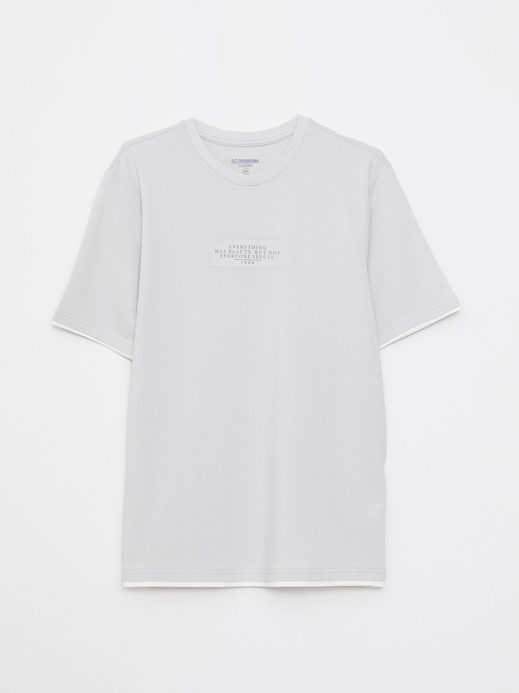 Gri Bisiklet Yaka Kısa Kollu Baskılı Erkek Tişört-5