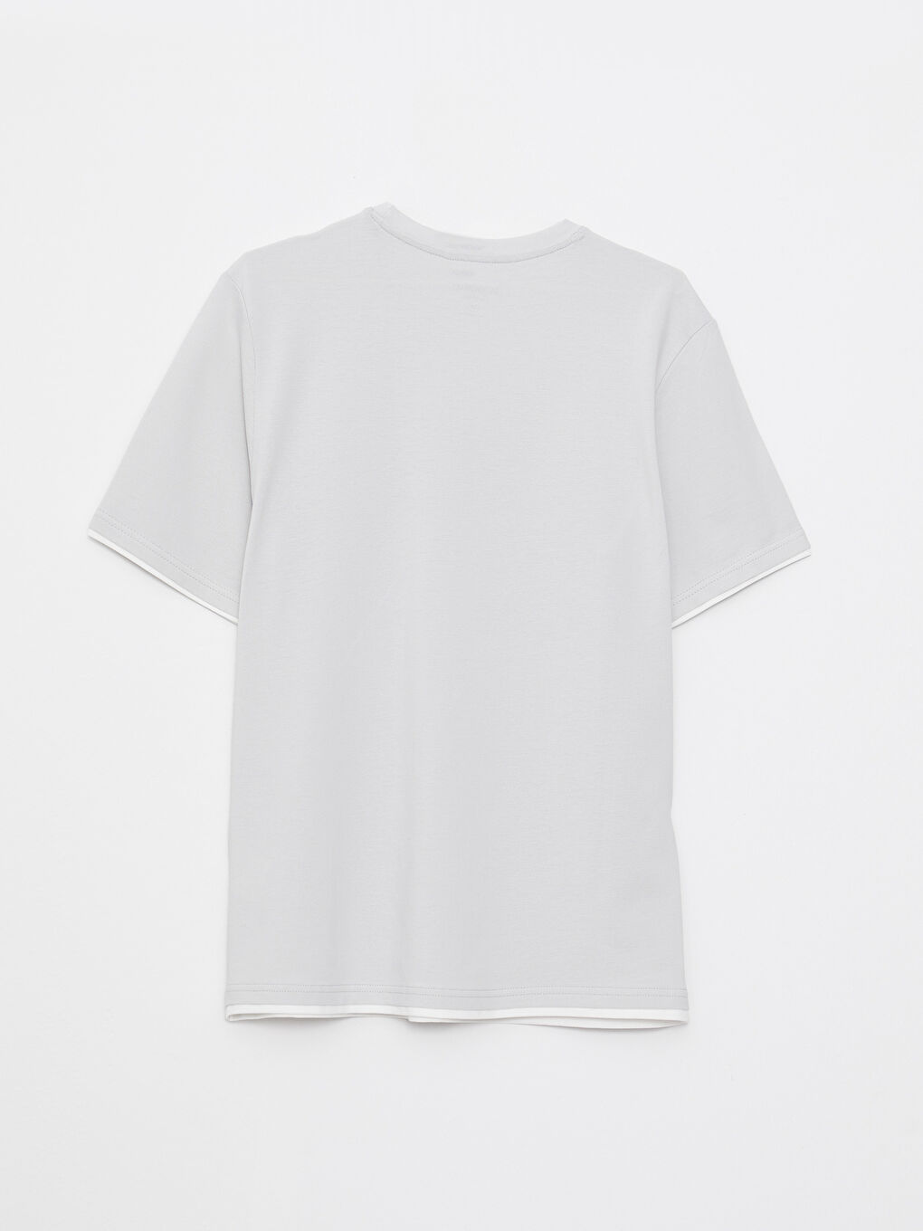 Gri Bisiklet Yaka Kısa Kollu Baskılı Erkek Tişört-6