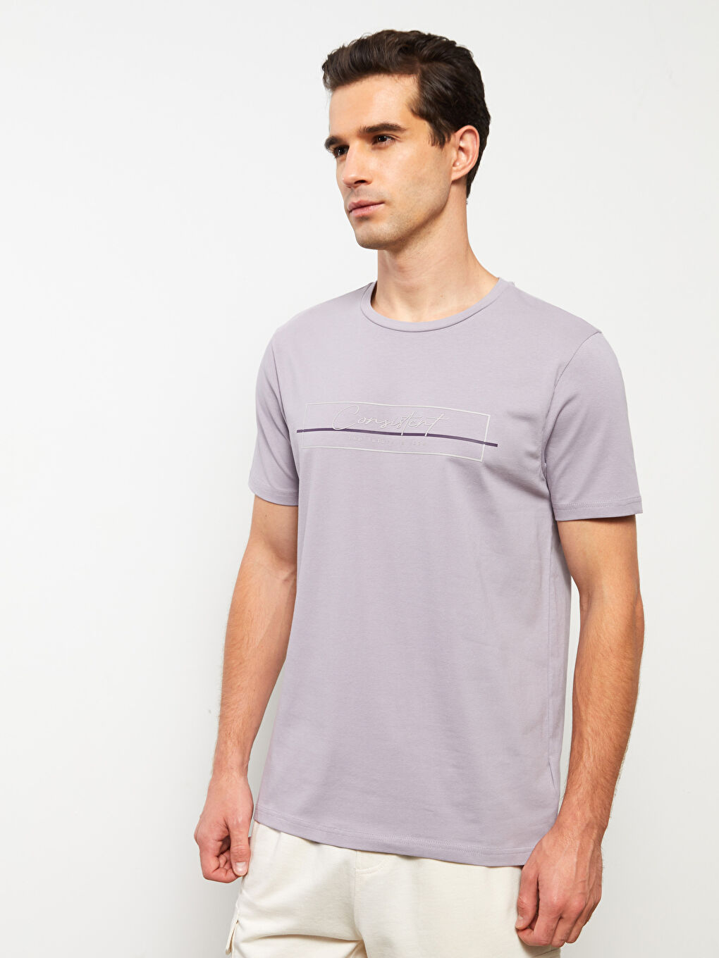 تيشيرت رجالي ياقة دائرية كم قصير مطبوع قطن ممشط