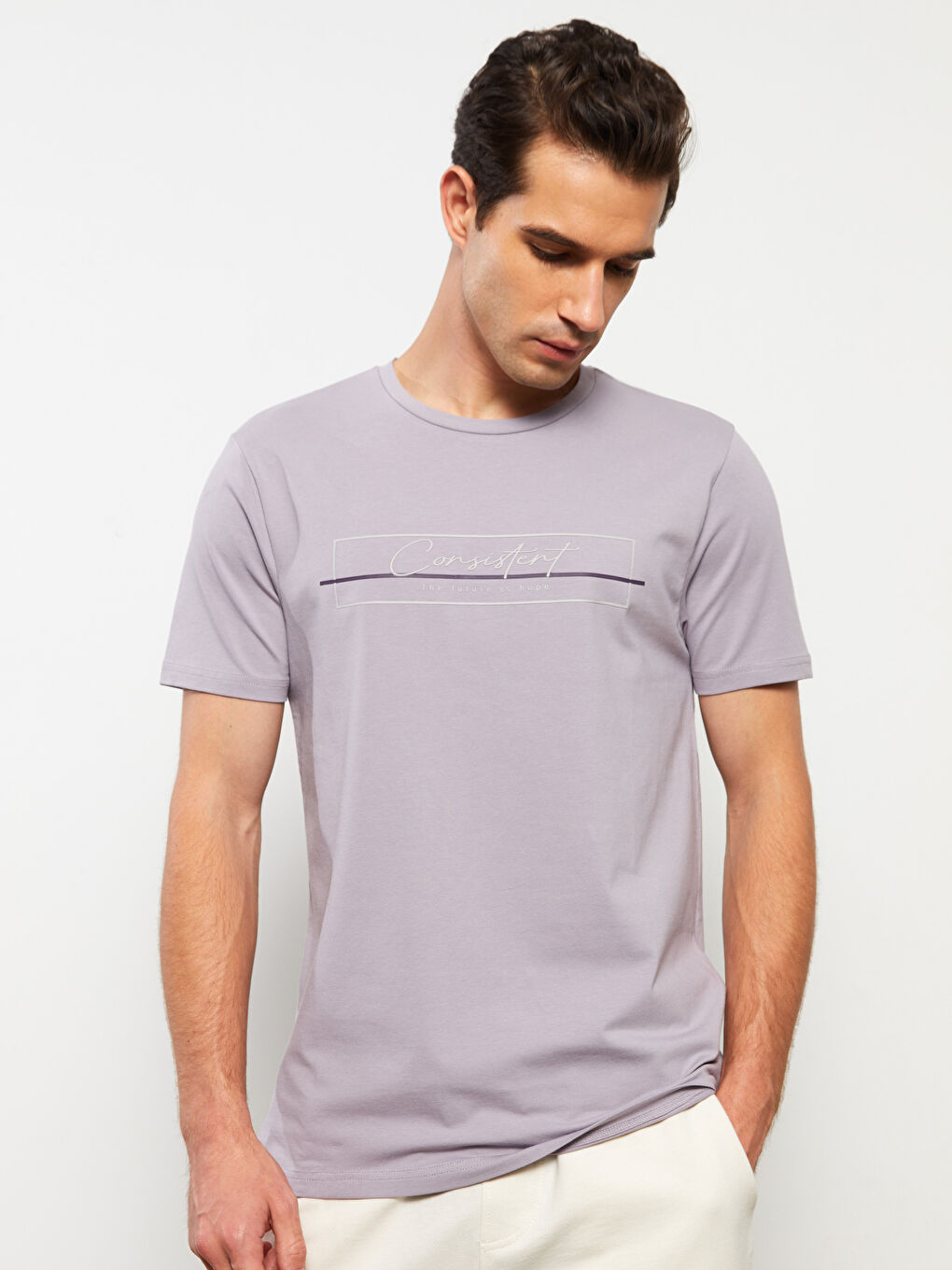 تيشيرت رجالي ياقة دائرية كم قصير مطبوع قطن ممشط-1