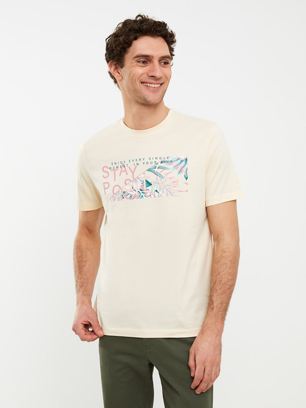 Tricou pentru Bărbați cu Guler Rotund, Mânecă Scurtă, Imprimat, din Bumbac Pieptănat