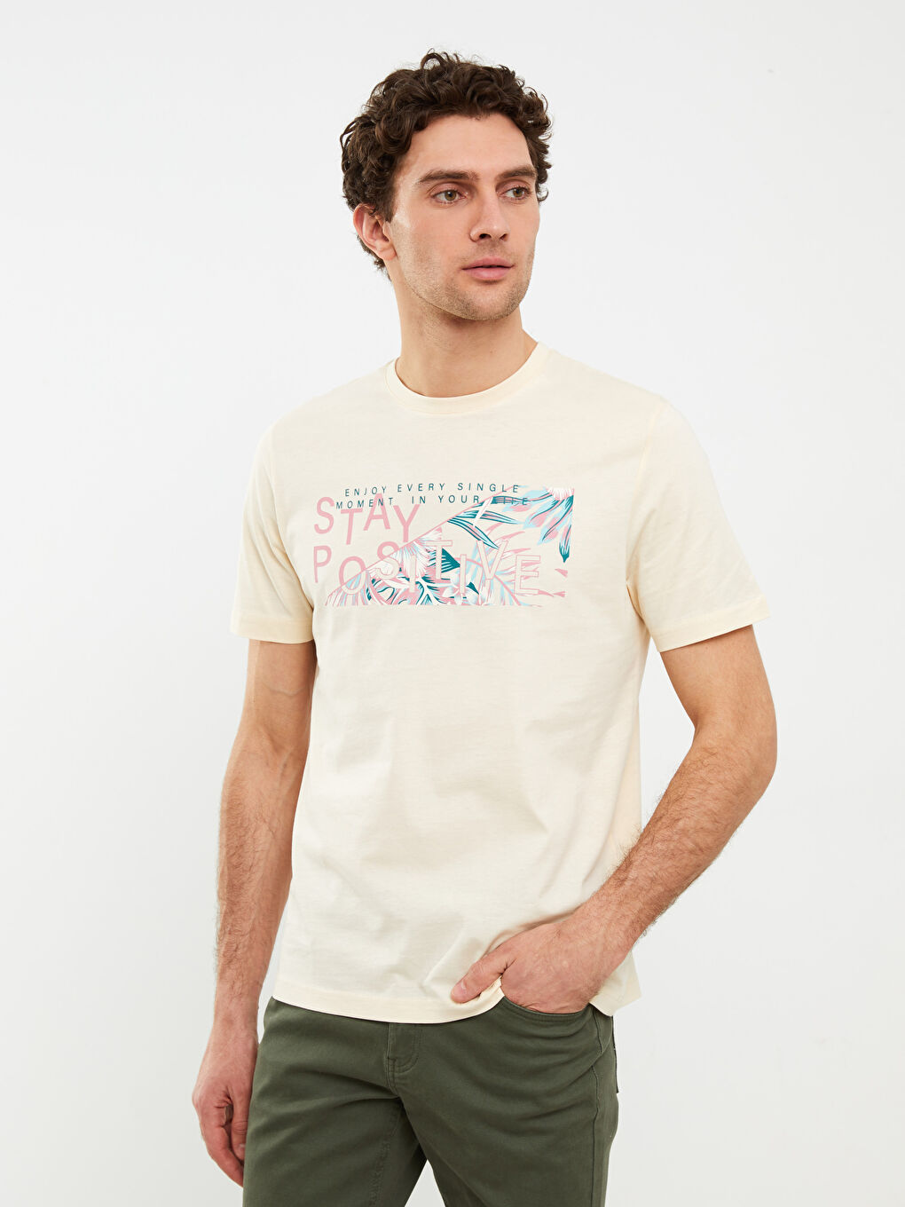 Tricou pentru Bărbați cu Guler Rotund, Mânecă Scurtă, Imprimat, din Bumbac Pieptănat-1