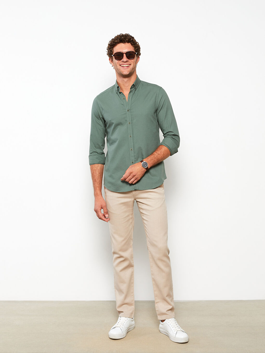 Bej Slim Fit Poplin Erkek Pantolon