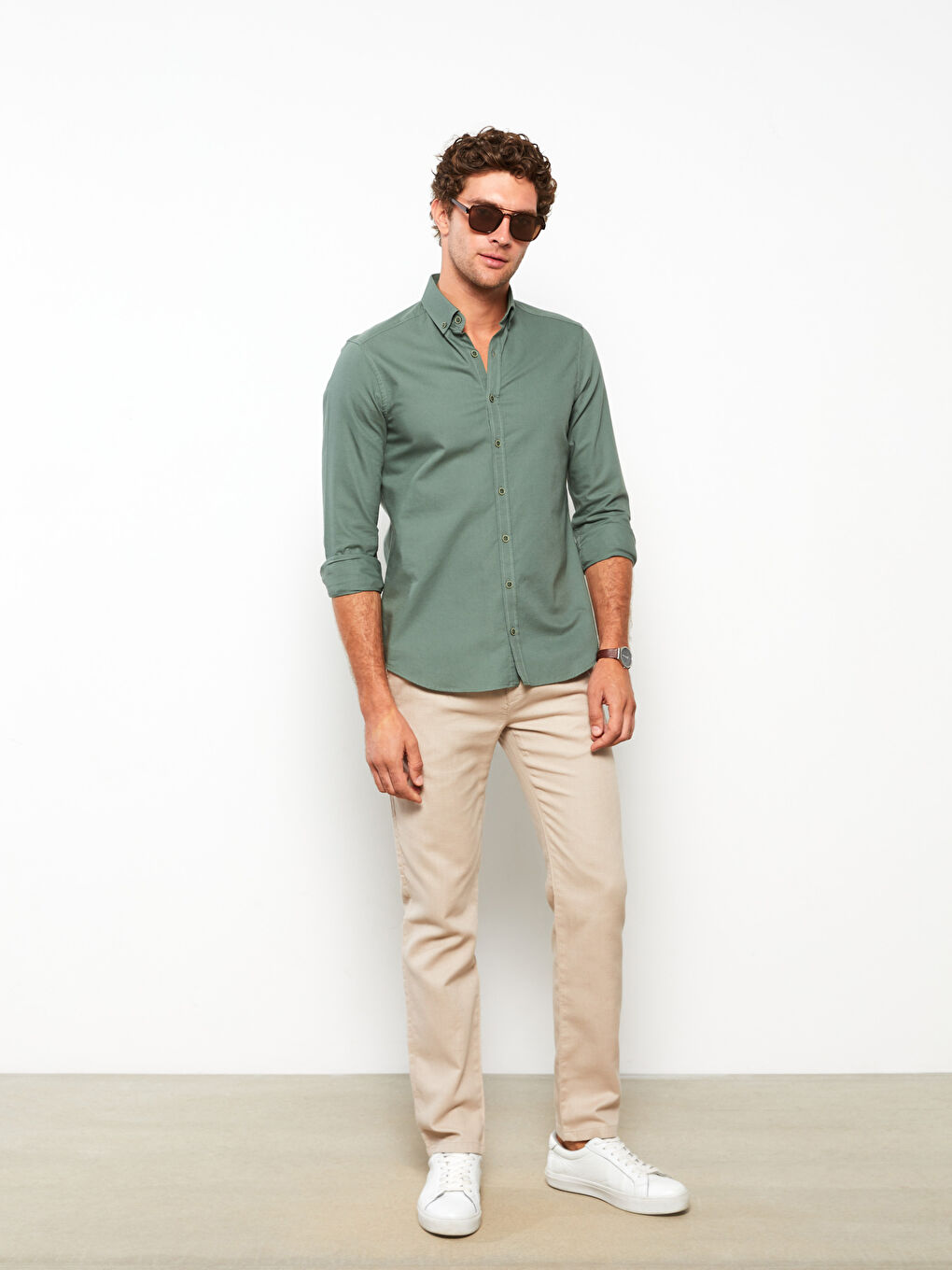 Bej Slim Fit Poplin Erkek Pantolon-3