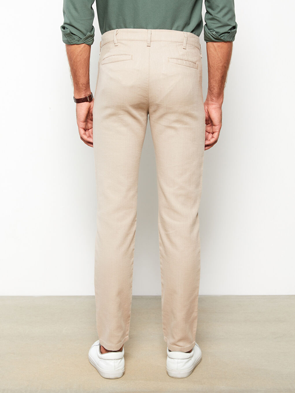 Bej Slim Fit Poplin Erkek Pantolon-6