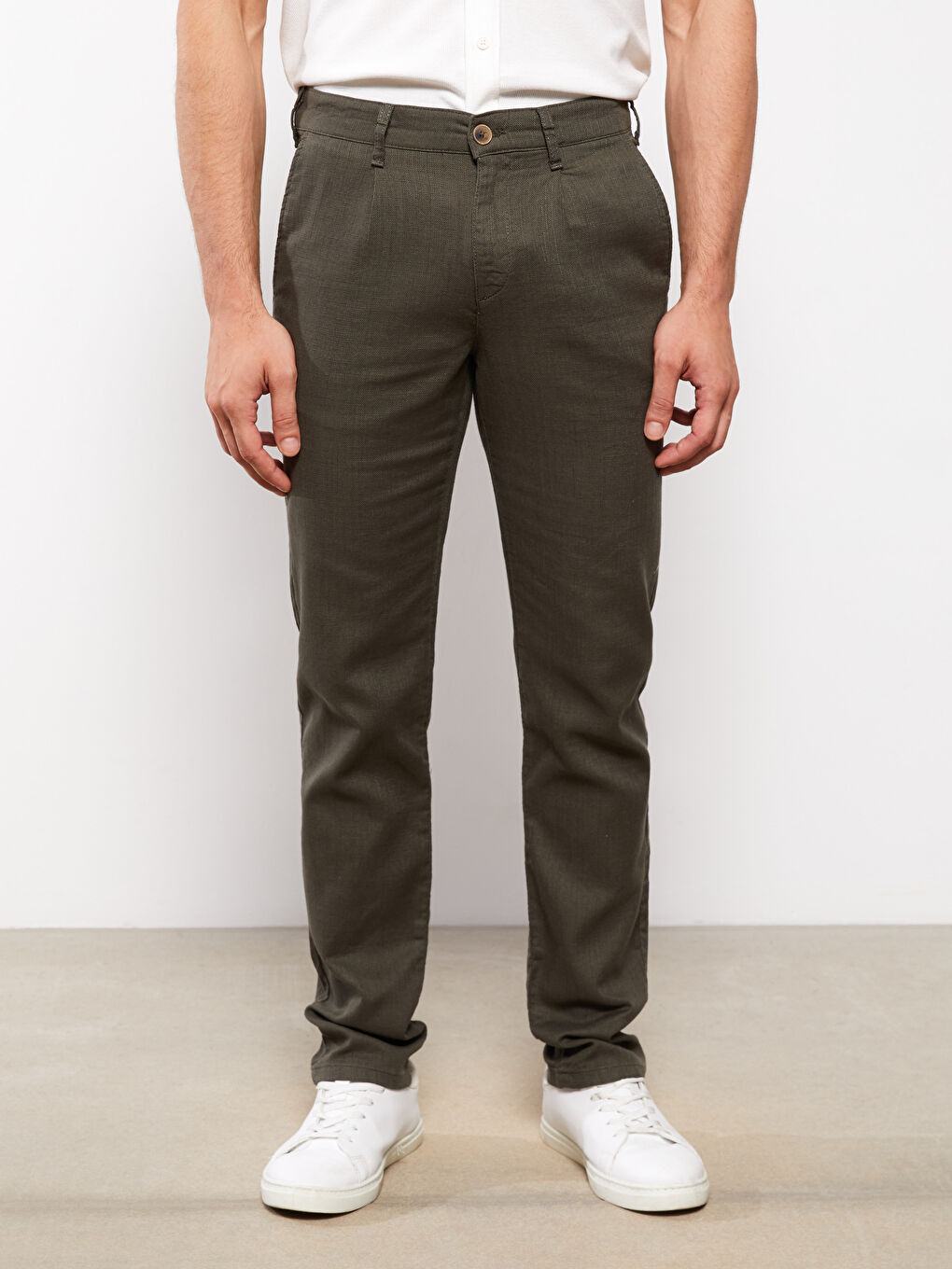 Slim Fit Poplin Men's Trousers-3