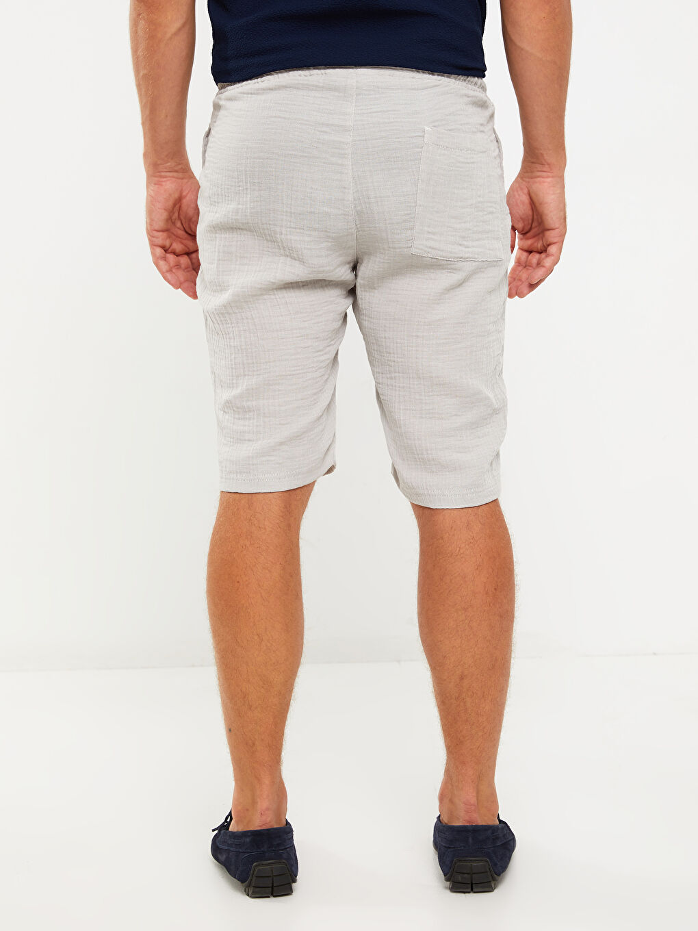 Gri Rahat Kalıp Poplin Erkek Şort-4