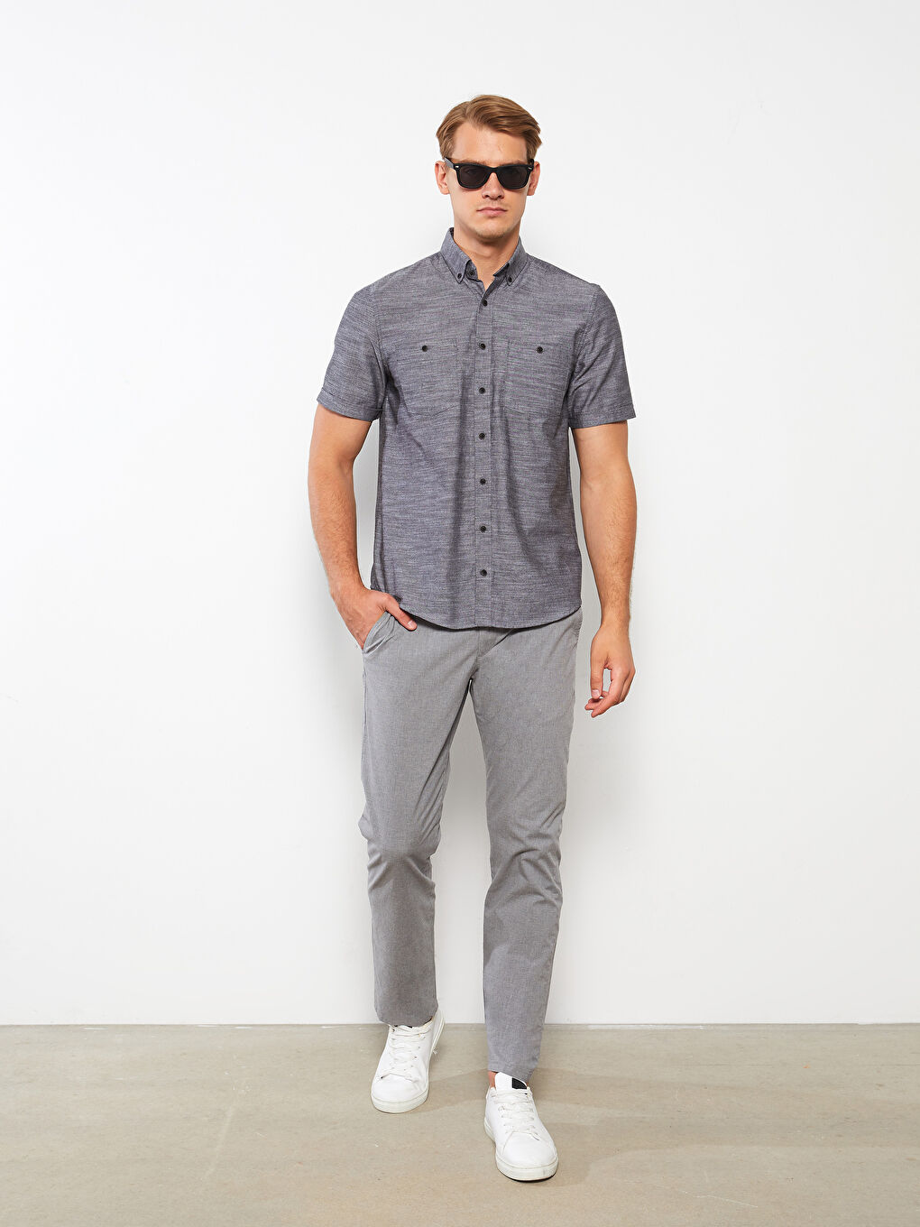 Gri Standart Kalıp Poplin Erkek Pantolon