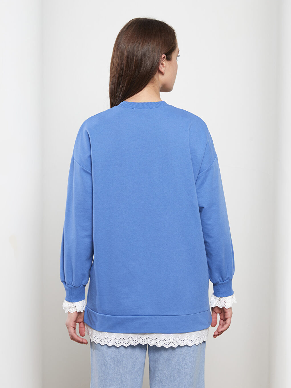 Mavi Bisiklet Yaka Düz Uzun Kollu Kadın Sweatshirt Tunik-4