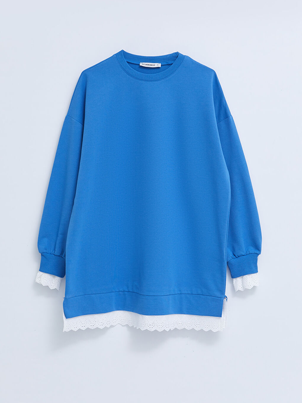 Mavi Bisiklet Yaka Düz Uzun Kollu Kadın Sweatshirt Tunik-5