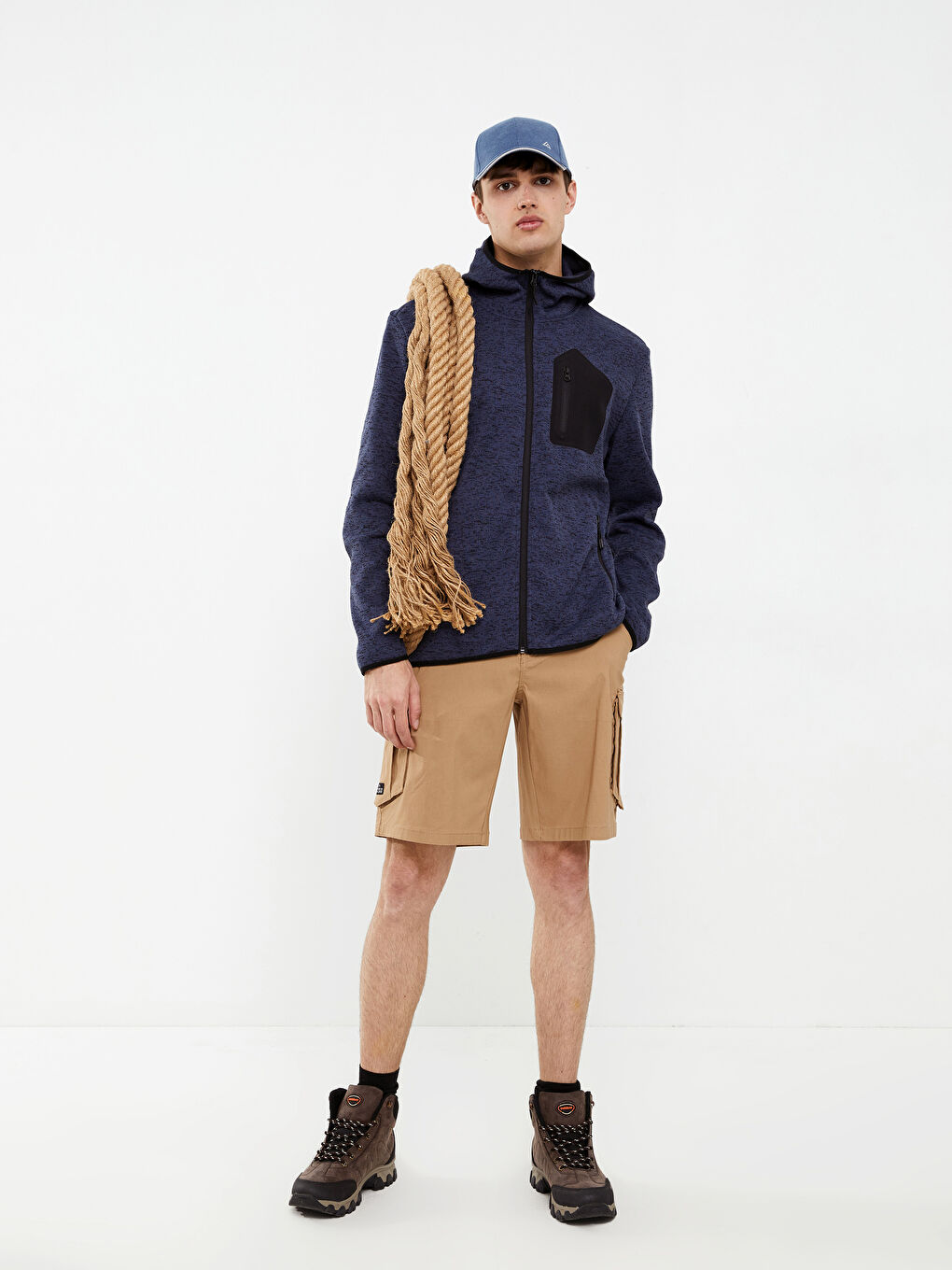 İndigo Standart Kalıp Kapüşonlu Erkek Spor Hırka