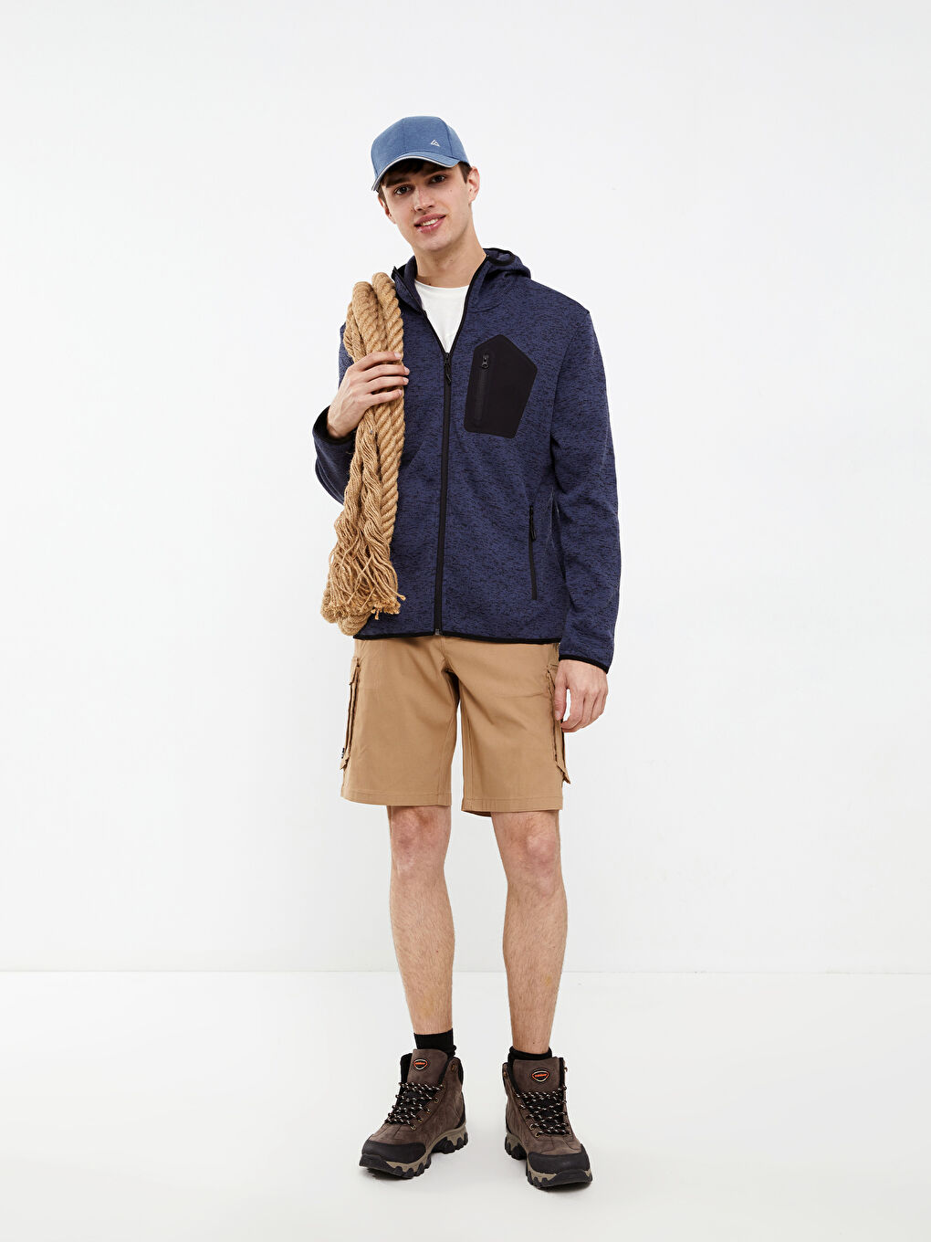 İndigo Standart Kalıp Kapüşonlu Erkek Spor Hırka-1