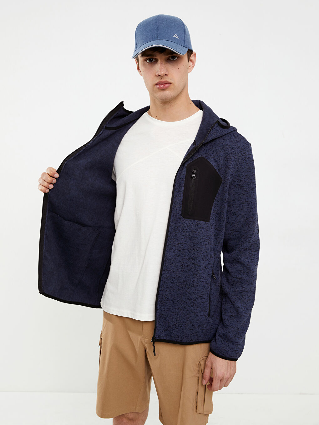 İndigo Standart Kalıp Kapüşonlu Erkek Spor Hırka-2