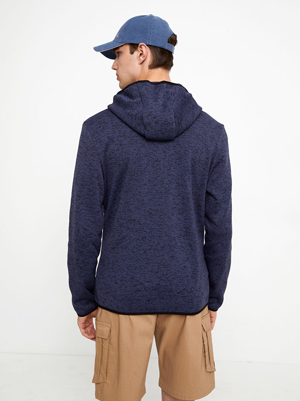 İndigo Standart Kalıp Kapüşonlu Erkek Spor Hırka-4