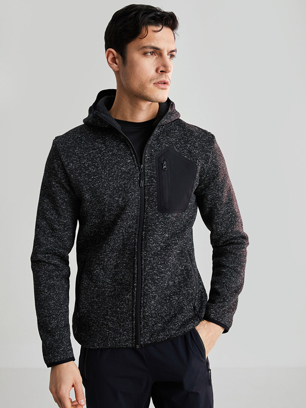 LCW OUTDOOR Siyah Standart Kalıp Kapüşonlu Erkek Spor Hırka