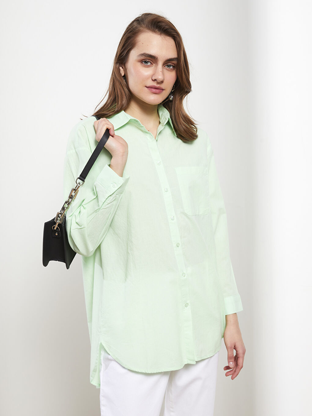 Buttoned Regular Long Sleeve Cotton Women's Shirt-1