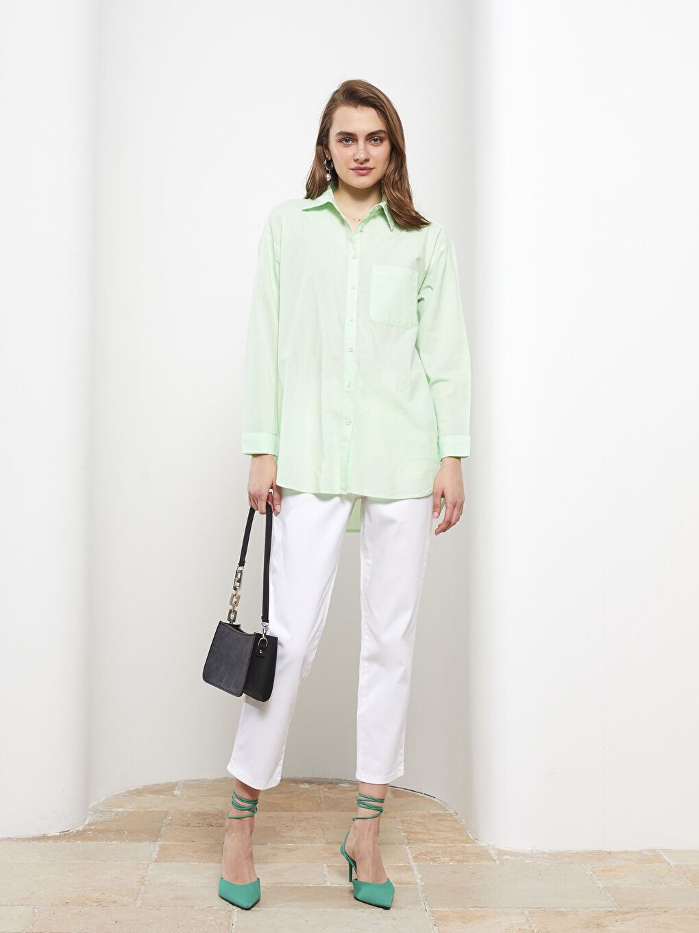 Buttoned Regular Long Sleeve Cotton Women's Shirt-2