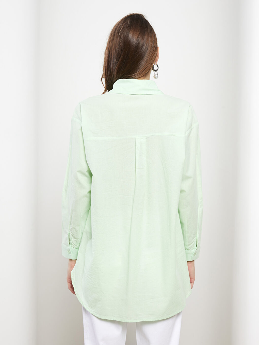 Buttoned Regular Long Sleeve Cotton Women's Shirt-4