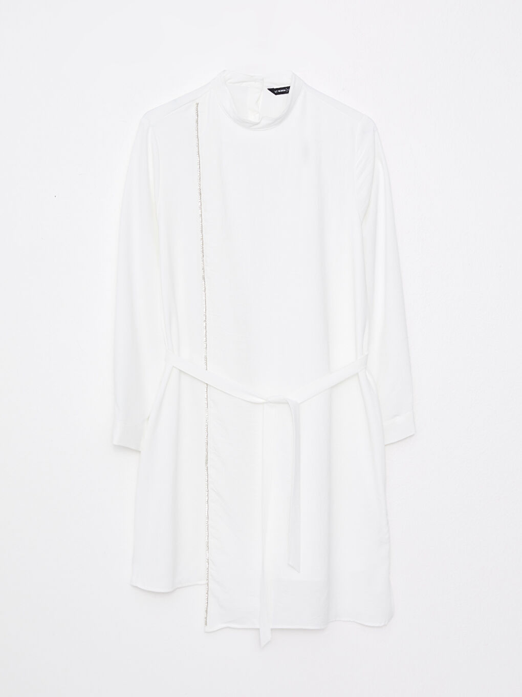 Ekru Dik Yaka Nakışlı Uzun Kollu Kadın Tunik-6