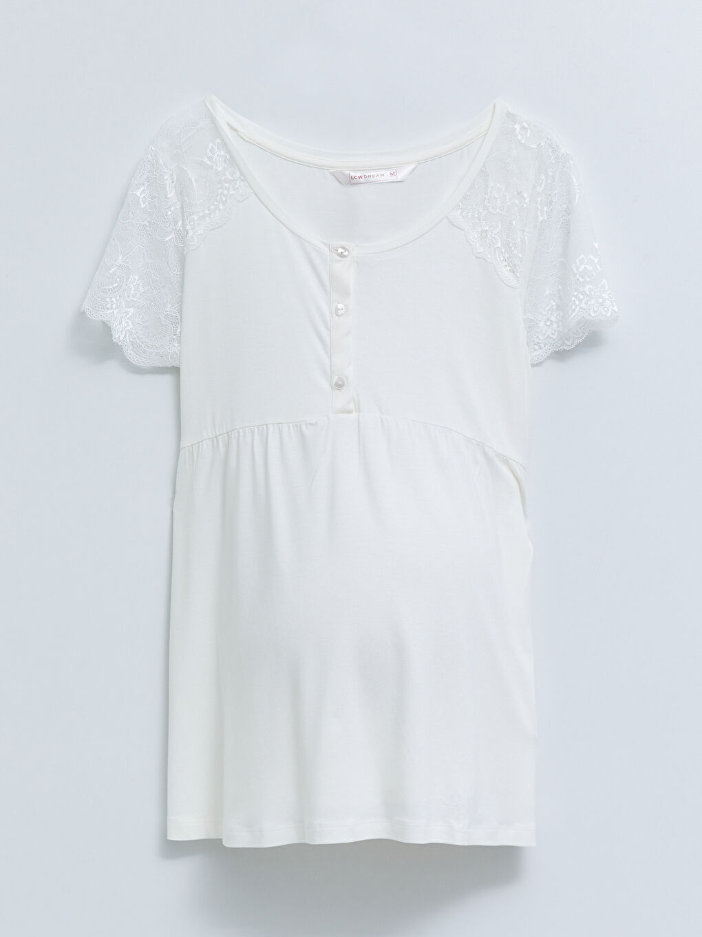 Піжамний комплект для материнства з U-подібним вирізом, мереживом і коротким рукавом-6