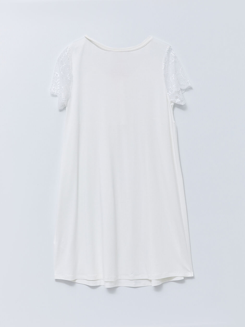 Ekru U Yaka Nakışlı Kısa Kollu Hamile Gecelik-5