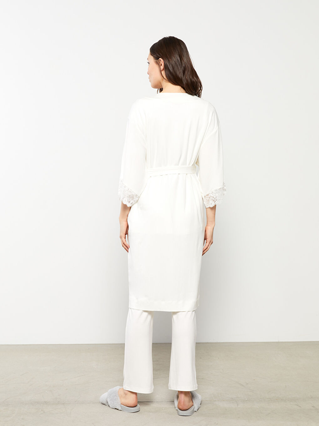 LCW DREAM Double Breasted Collar, Lace Detailed, Tied Waist Maternity Dressing Gown -S2GS69Z8-FDU