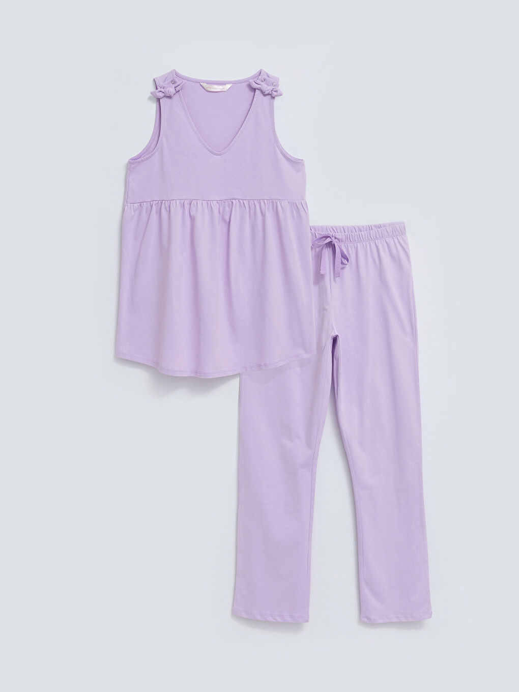 طقم بيجامة حوامل بدون أكمام سادة قطن بياقة على شكل حرف V-6