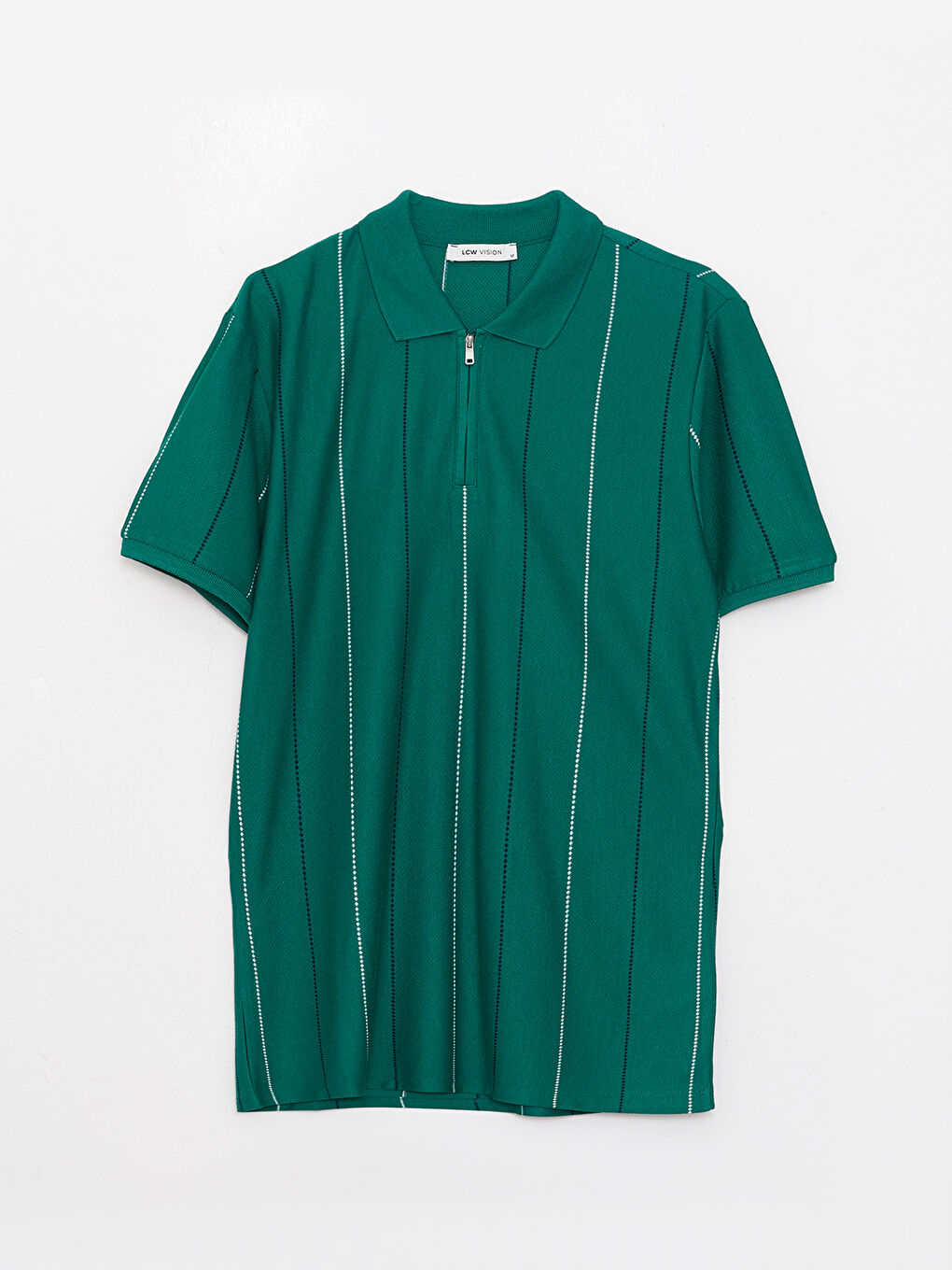 Yeşil Polo Yaka Kısa Kollu Çizgili Erkek Tişört-5