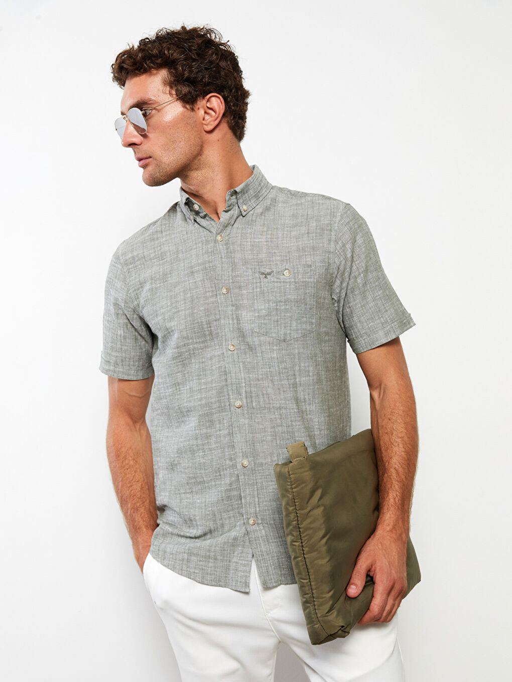 Haki Regular Fit Kısa Kollu Erkek Gömlek-1