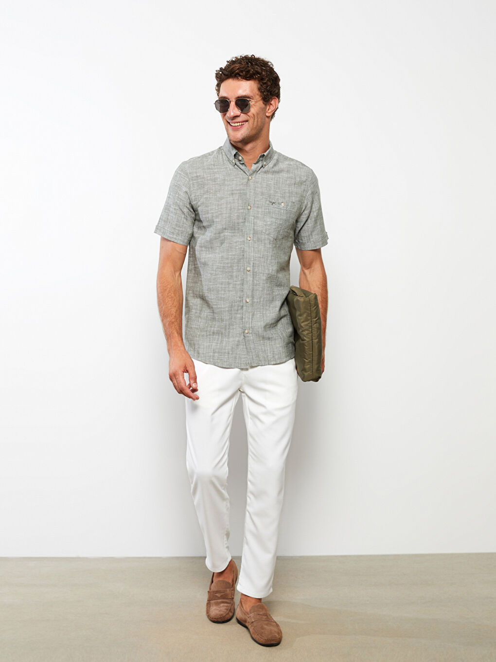 Haki Regular Fit Kısa Kollu Erkek Gömlek-2