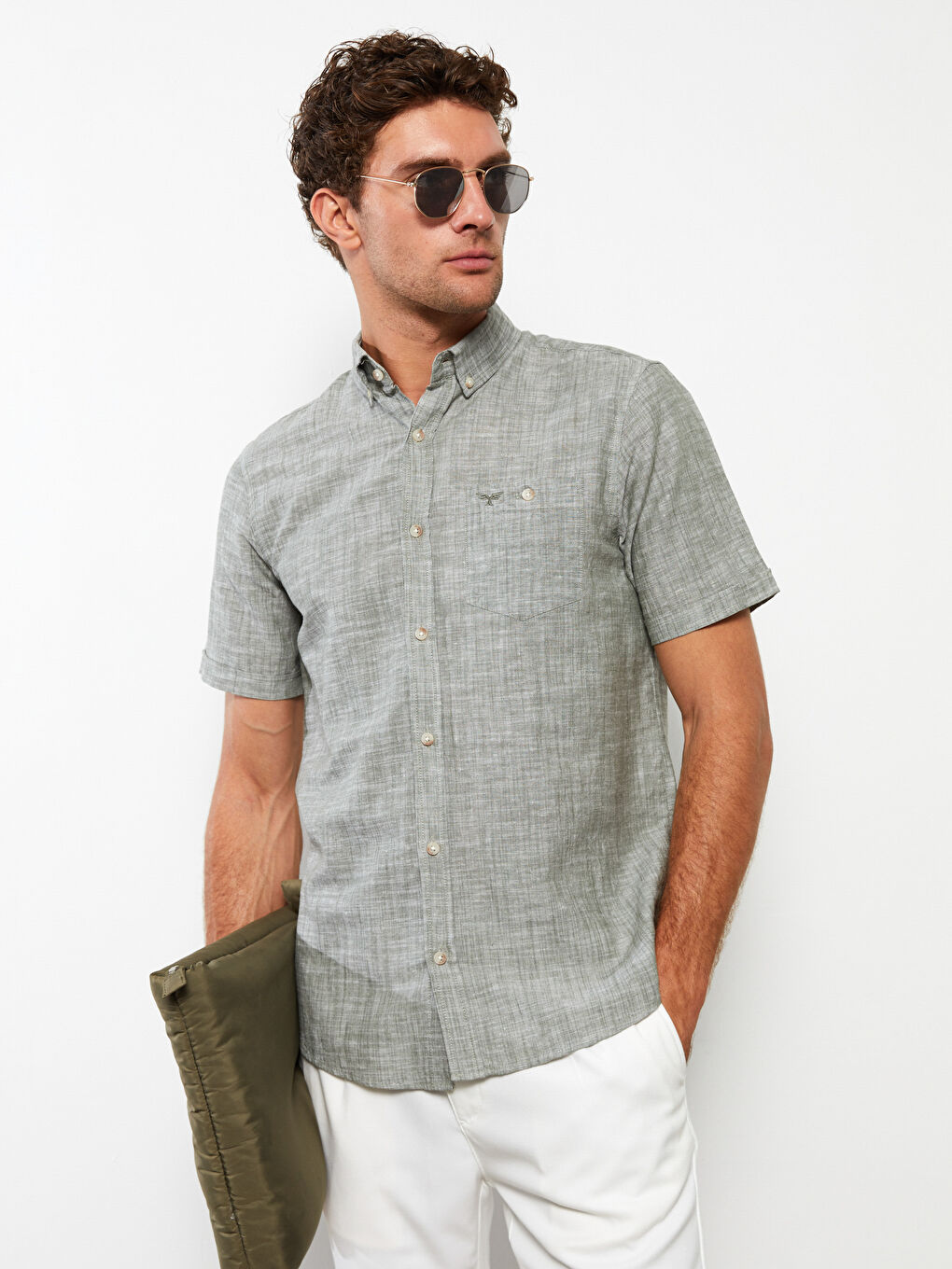 Haki Regular Fit Kısa Kollu Erkek Gömlek-3