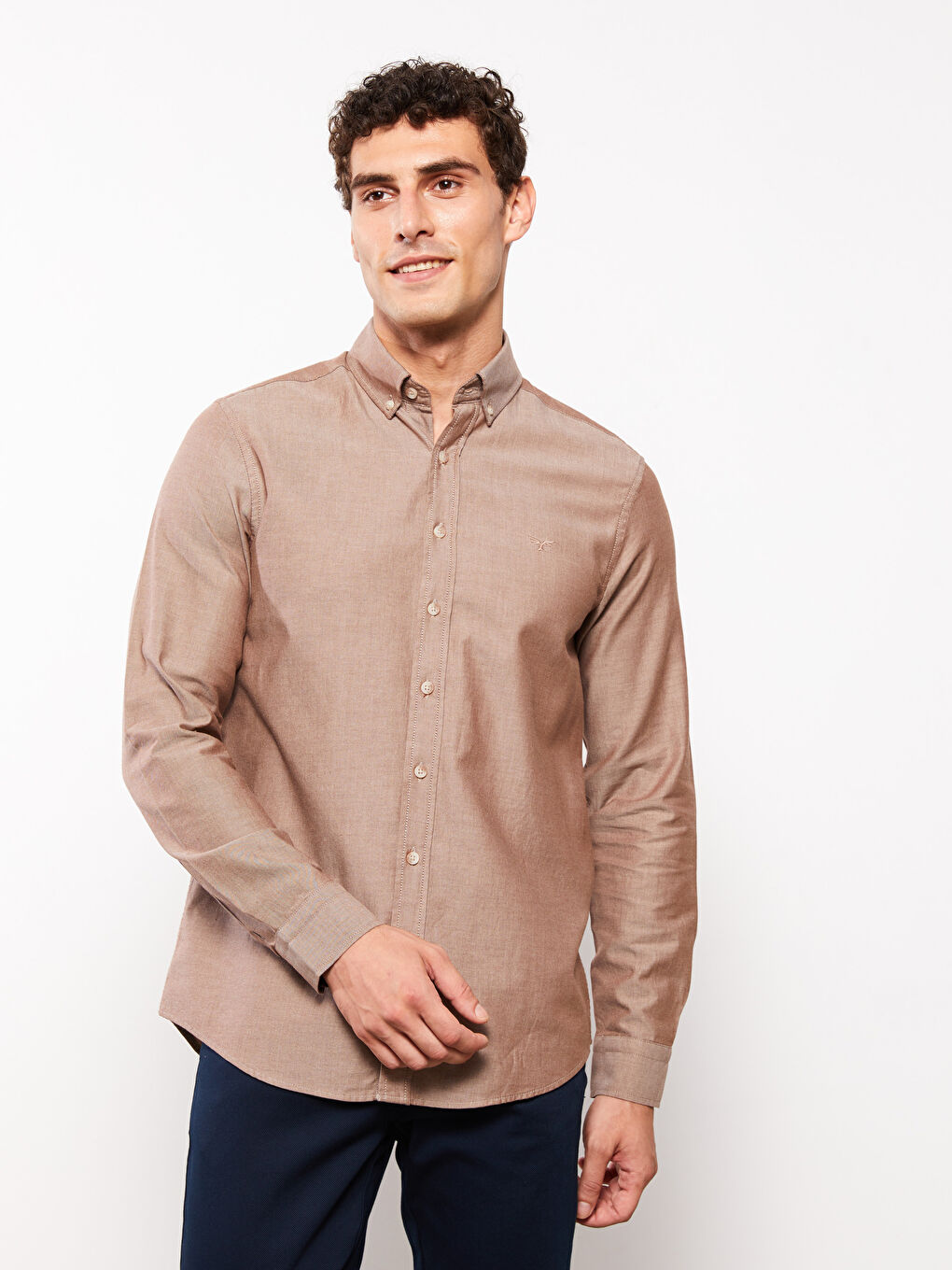 Kahverengi Regular Fit Uzun Kollu Oxford Erkek Gömlek-1