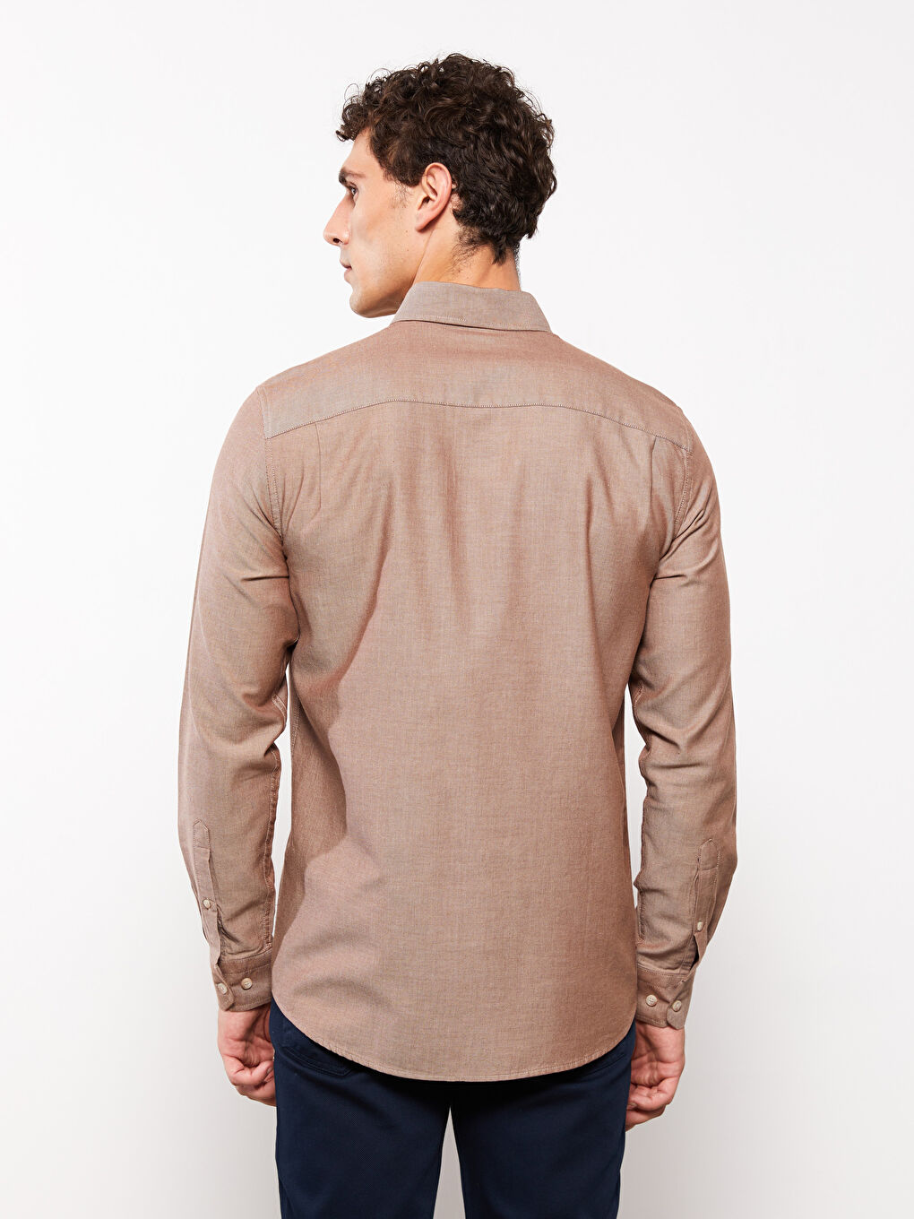 Kahverengi Regular Fit Uzun Kollu Oxford Erkek Gömlek-4