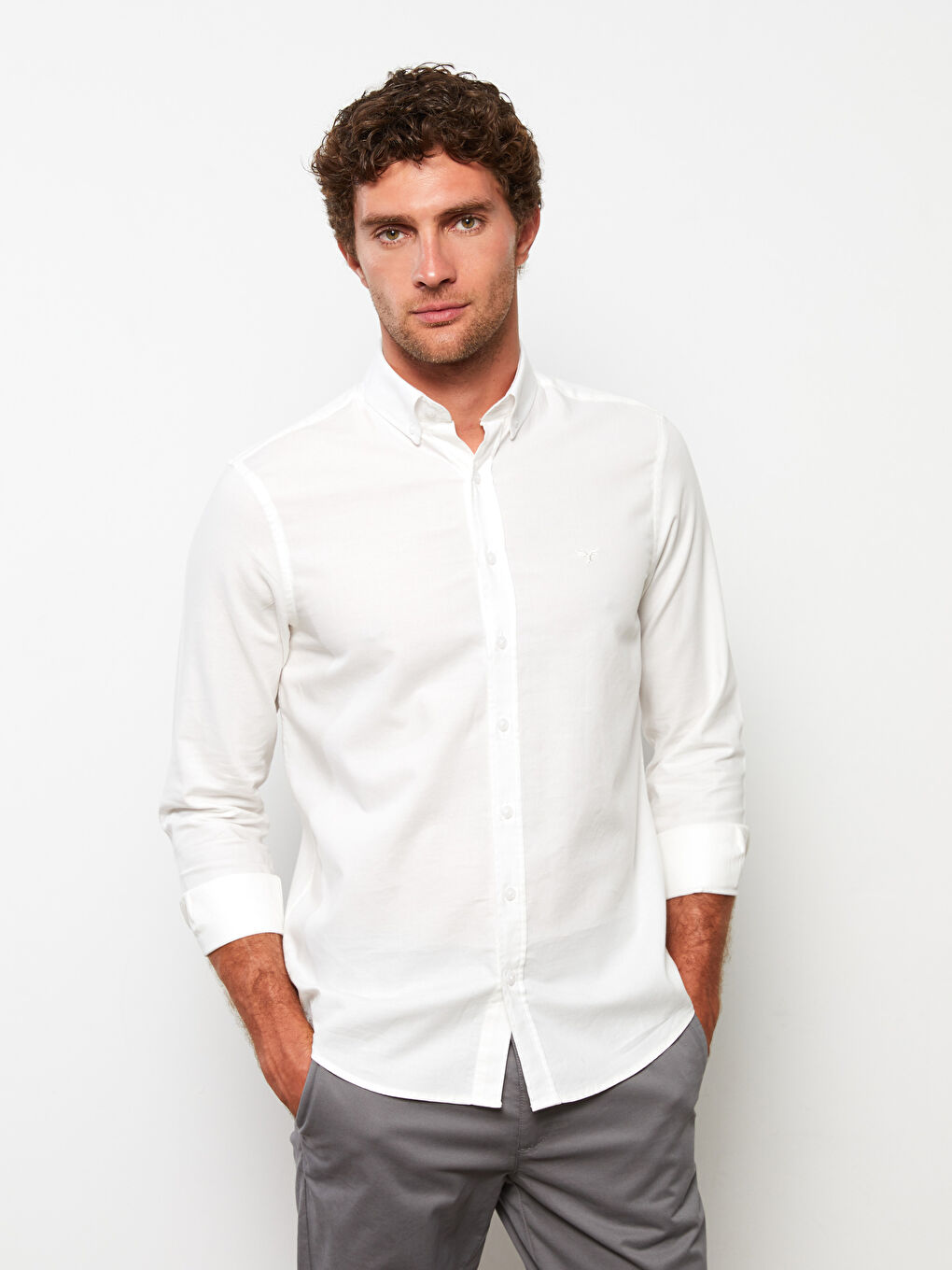 Chemise Oxford à Manches Longues pour Hommes Coupe Régulière-1