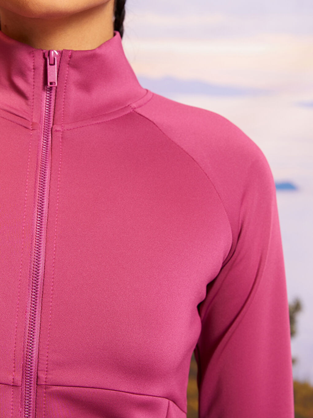 Fuşya Dik Yaka Kadın Spor Hırka-3