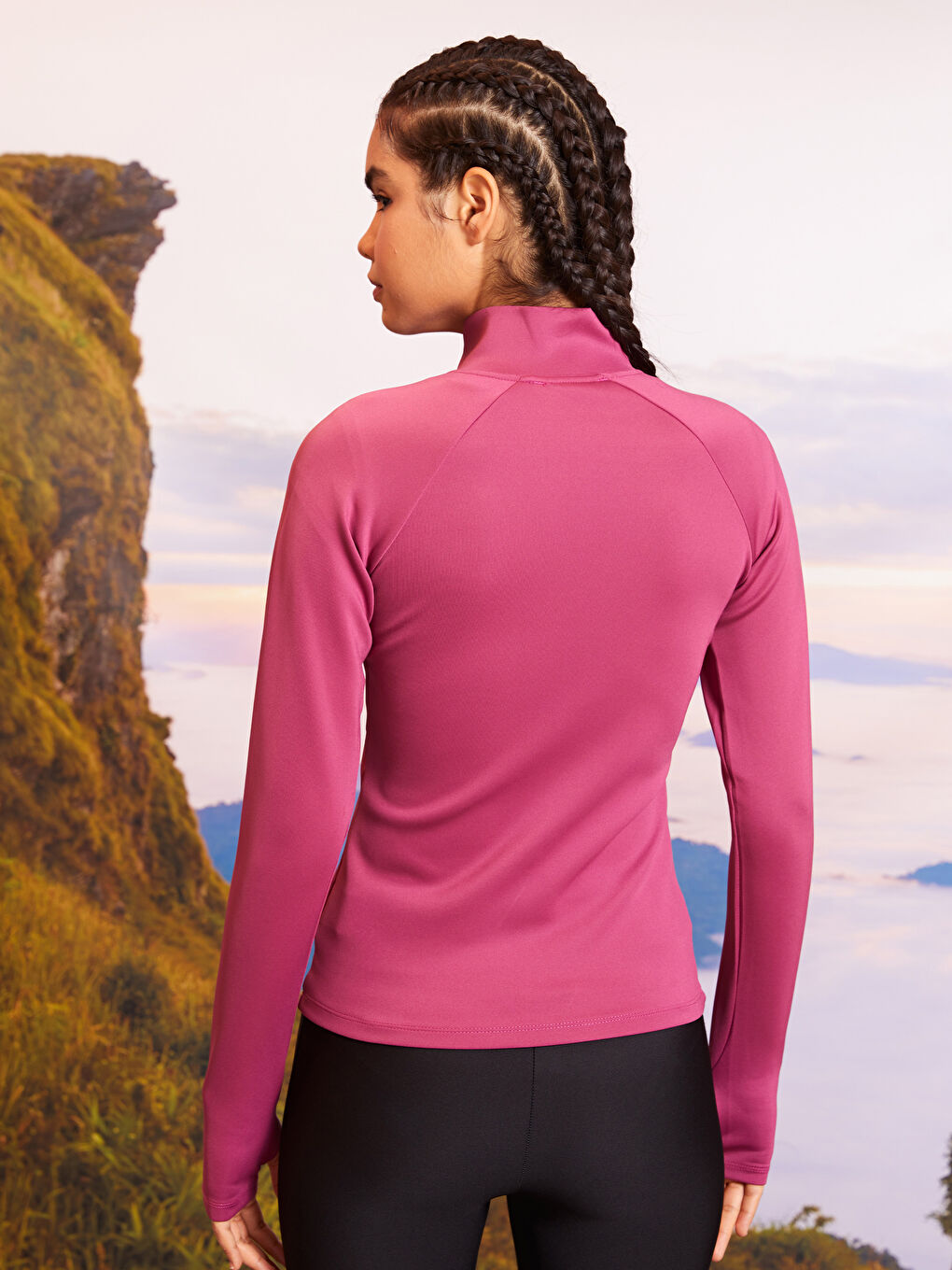 Fuşya Dik Yaka Kadın Spor Hırka-4