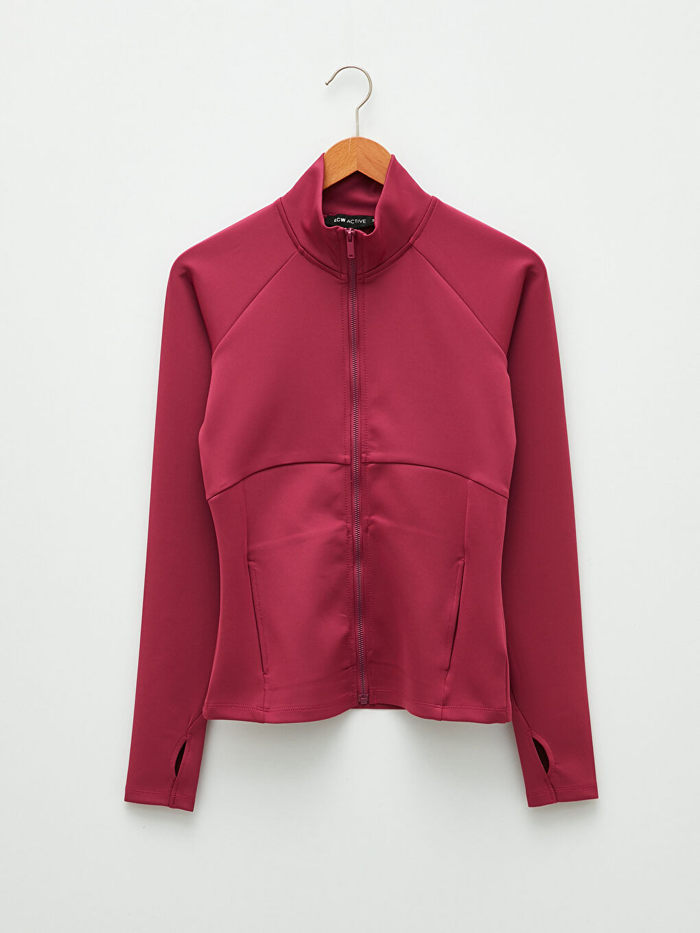 Fuşya Dik Yaka Kadın Spor Hırka-5