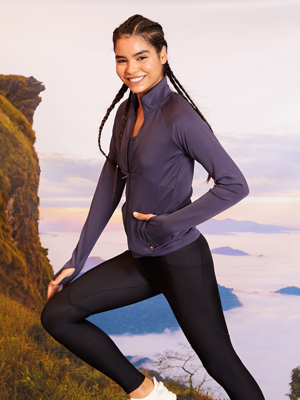 Rollkragen Damen Sport-Strickjacke