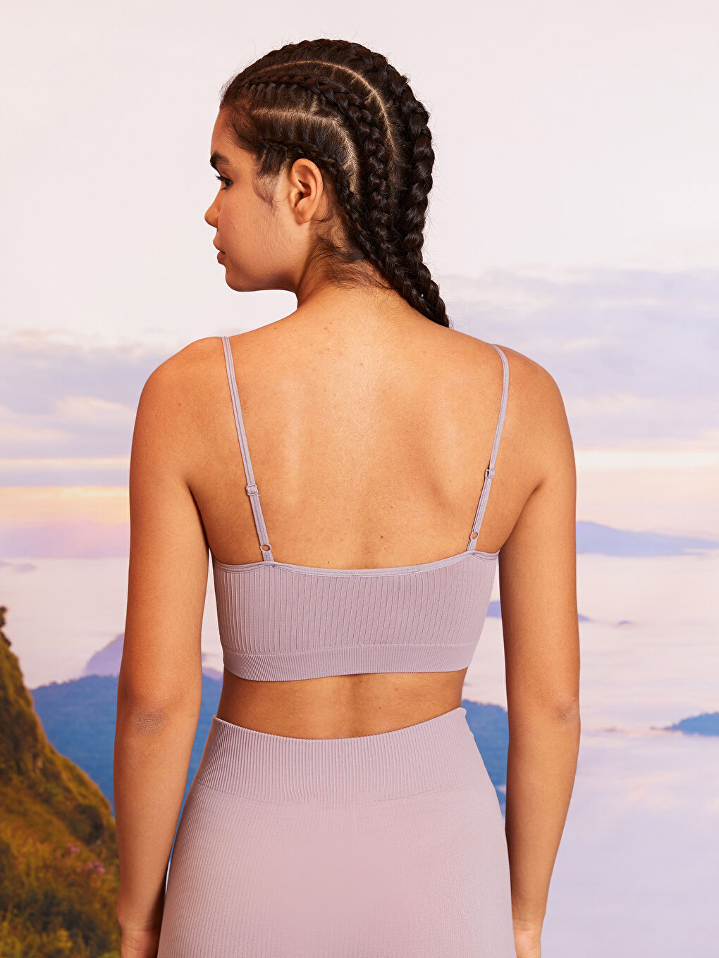 Lila U Yaka Düz Askılı Kadın Spor Büstiyer-4