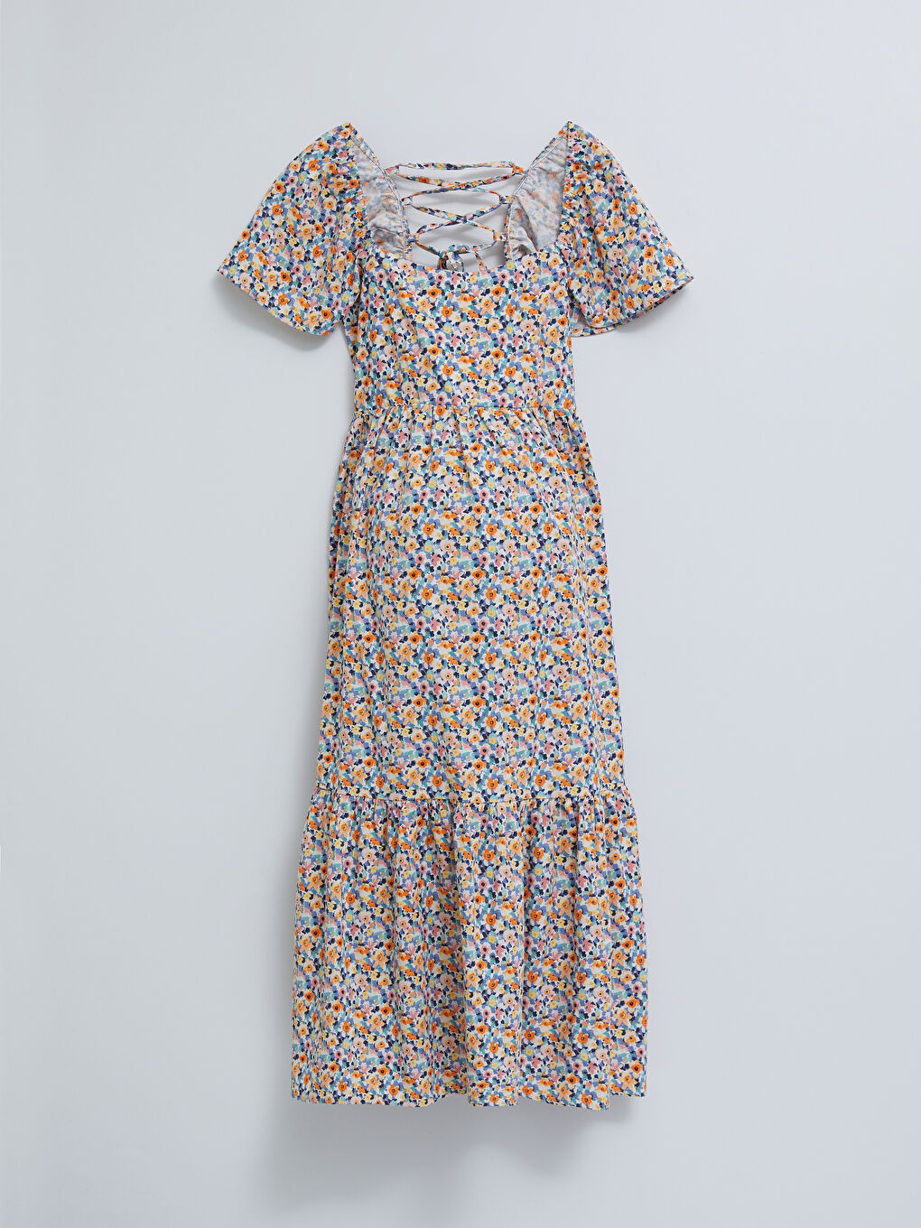 Robe de maternité en popeline florale à manches courtes et col carré-5