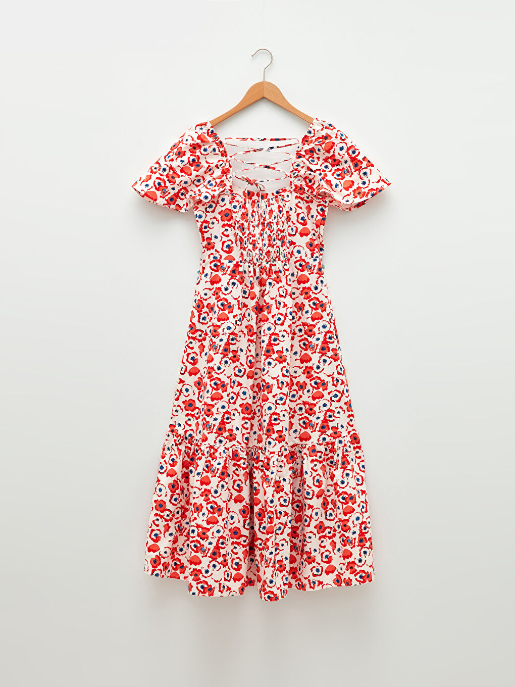 Square Neck Floral Short Sleeve Poplin Maternity Dress-8