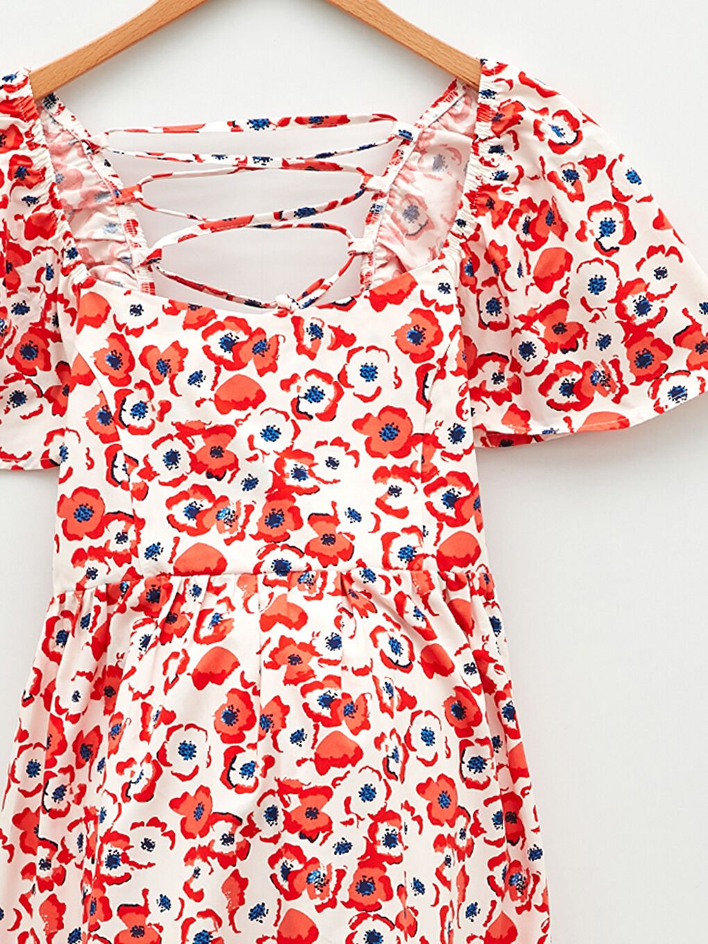 Square Neck Floral Short Sleeve Poplin Maternity Dress-9